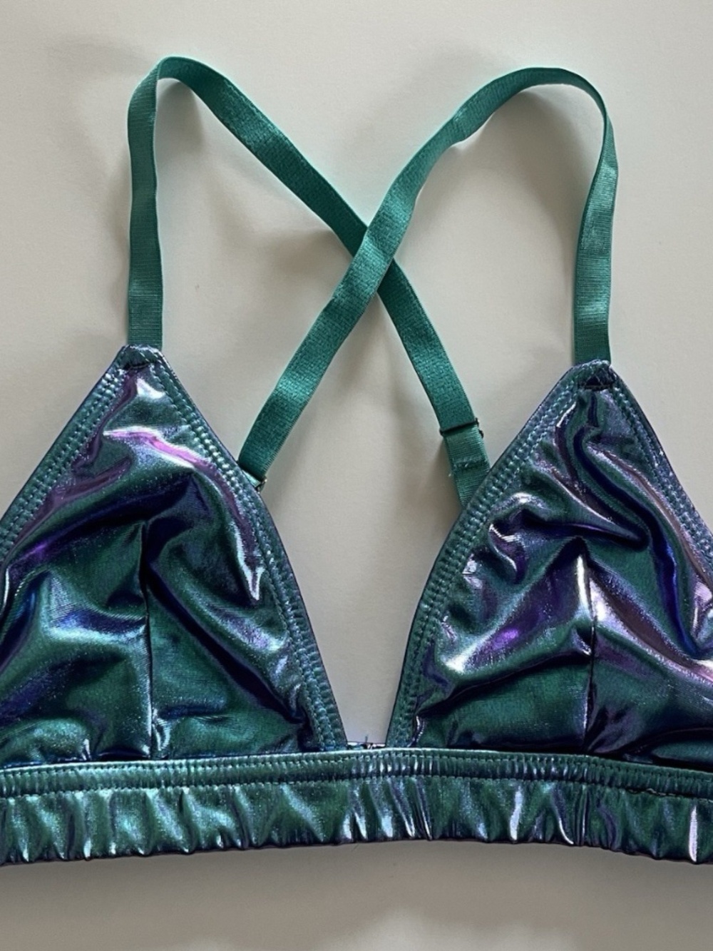 Club Exx Dolls Kill Metallic Iridescent Oil Slick Rave Bra Top XS Blue